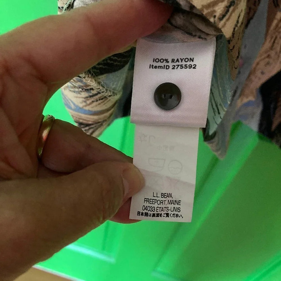 LL Bean Rayon Sleeveless Dress Abstract Leaf Pattern Fabric Tie at Neck, Size 10 - Picture 7 of 8